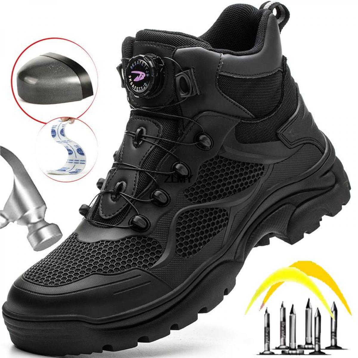 Indestructible Work Safety Boots Men Construction Safety Shoes Anti Smash Anti Stab Protect Footwear New Rotated Button 