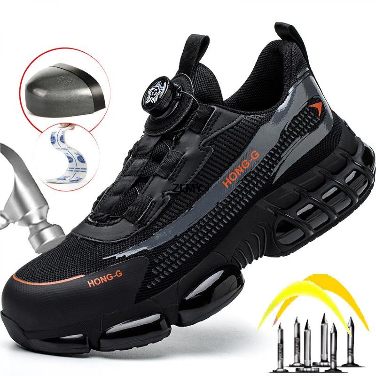 New Air Cushion Men's Safety Shoes Steel Toe Sneaker Rotated Button Stab Proof Anti Smash Men Work Safety Boots Man Work