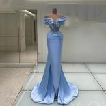 Sky Blue Mermaid Evening Dresses Off The Shoulder Sequins Prom Dress Saudi Arabia Modern Side Split Party Dress 2023