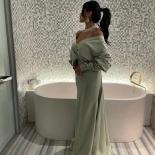 Trumpet Evening Dresses Silk Satin Off The Shoulder Long Sleeves Saudi Arabia Prom Gown Women For Wedding Party