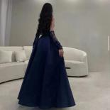 Navy Blue Lace Sleeves Prom Dresses Women 2023 Off The Shoulder Satin Saudi Arabia Robes De Soirée Formal Evening Gown 