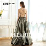 Bepeithy  Backless Long Prom Dresses Robe De Soiree V Neck Glitter Fabric Evening Party Gown Sleeveless A Line Floor Len