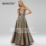 Bepeithy  Backless Long Prom Dresses Robe De Soiree V Neck Glitter Fabric Evening Party Gown Sleeveless A Line Floor Len