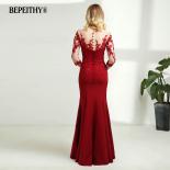 Vintage Oneck Mermaid Long Evening Dress Sheer Three Quarter Sleeves Elegant Floor Length Dark Red Prom Dresses  New  Ev