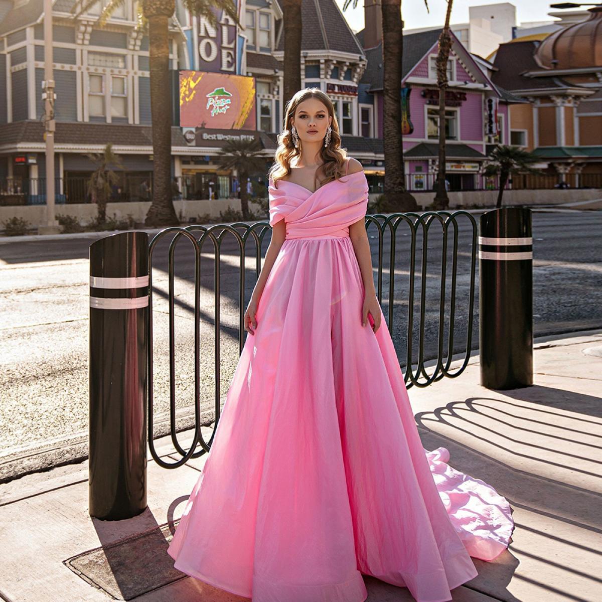 Simple pink prom clearance dress