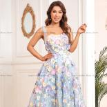 Gorgeous Prom Dresses Spaghetti Strap Sleeves A Line Evening Dress Flowers Party Gowns Illusion Tea Length Tulle فسا