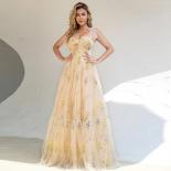Champagne Tulle Spaghetti Strap Prom Dresses 2023 Sweetheart Neck Formal Evening Gowns Flowers Aline Party Gowns Evening