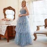 Exquisite Blue Tulle Prom Dresses 2023 High Neck Illusion Formal Evening Gowns Flowers A Line Party Gowns Tiered Dresses