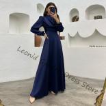 Green Satin Prom Dresses Muslim Floor Length O Neck Full Sleeve Dubai Arabic Formal Occasion Dresses Prom Dresses
