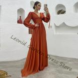 Lavender Aline Prom Dresses 2023 Summer Floor Length Chiffon Full Sleeve V Neck Evening Dresses Custom Formal Occasion D