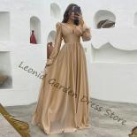 Lavender Aline Prom Dresses 2023 Summer Floor Length Chiffon Full Sleeve V Neck Evening Dresses Custom Formal Occasion D