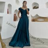 Blue Prom Dresses 2023 Short Sleeve Floor Length A Line Formal Occasion Dresses Satin With Pocket Custom Wedding Guest G