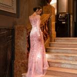 Pink Evening Dresses O Neck Long Sleeves Formal Mermaid Prom Dress Velor Party Gowns Appliques Floor Length 2023