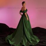 Green Evening Dresses Spaghetti Strap Prom Dress Off The Shoulder A Line Party Gowns Pleat Front Slit Formal Occasion D