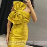 Yellow Satin Mermaid Party Dresses For Women 2023 Summer Tea Length With Bow Side Split Zipper Custom Made Women's Eveni