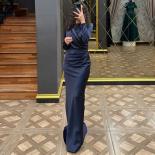 Dark Blue O Neck Evening Gowns For 2023 Women Floor Length Full Sleeve Mermaid Wedding Party Dresses Beading Elegant 202