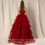 Burgundy Tulle Dresses For Women Party Wedding Evening Strapless Tiered Backless A Line Wedding Guest Gowns Elegant Cust