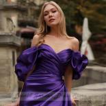 Purple Shetah Evening Dresses For Women 2023 Sweetheart Puffy Short Sleeve Prom Gowns Satin Backless Mini Wedding Guest 