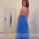 Modern  Evening Dresses Tulle Floor Length V Neck Spaghetti Strap High Side Split Elegant Dress For Women Applique Robes