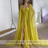 Yellow Chiffon Party Dresses Floor Length  Side Split Evening Dresses 2023 Full Sleeve Sweetheart Zipper Back Wedding Go