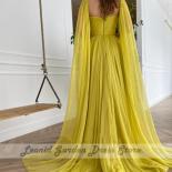 Yellow Chiffon Party Dresses Floor Length  Side Split Evening Dresses 2023 Full Sleeve Sweetheart Zipper Back Wedding Go
