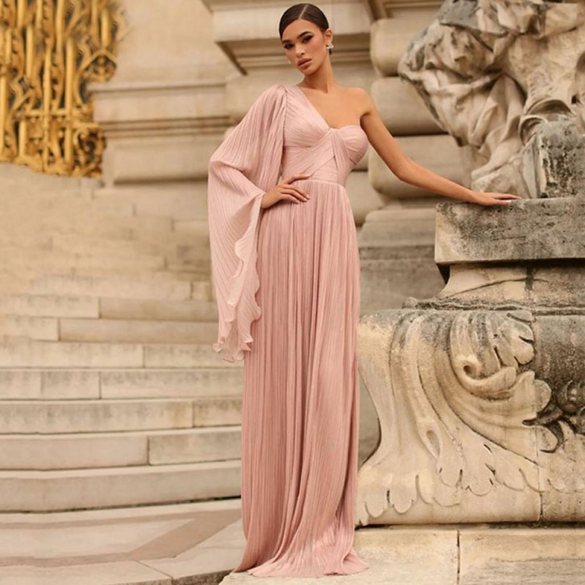 Pink Chiffon A Line One Shoulder Sweetheart Evening Dresses For Women 2023 Summer Simple Prom Gowns Floor Length Custom 