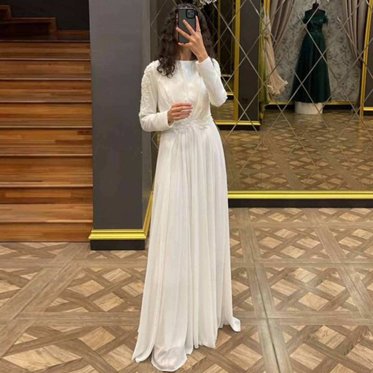 Ivory Long Sleevess Jewel Ruffless Flowers Bedaings Wedding dress –  Ballbella