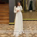 Simple Ivory Evening Dresses Women Chiffon A Line Long Sleeve O Neck Wedding Guest Gowns Floor Length Custom Made فسا