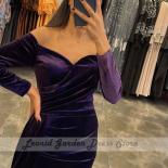 Purple Velour Evening Dresses Mermaid Floor Length  Off The Shoulder Deep V Neck Wedding Guest Gowns Ruched Custom Made