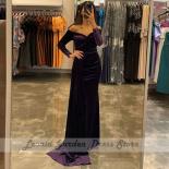 Purple Velour Evening Dresses Mermaid Floor Length  Off The Shoulder Deep V Neck Wedding Guest Gowns Ruched Custom Made