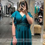 Green Elegant Party Dresses For Women 2023 Summer Floor Length Short Sleeve V Neck Wedding Guest Gowns Plus Size Chiffon