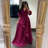 Pink Evening Dresses For Women 2023 Satin Aline Simple Elegant V Neck Puffy Short Sleeve Floor Length Custom Made Zipper