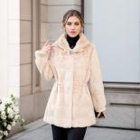 2023 Winter New Mink Fur Coat Women's Imitation Fur Mid Length Hooded Rhinestone Slimming Waist Fashion Coat Female Blac