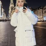 2023 אופנה חורף מעיל כותנה פוך לנשים רוכסן מעיל פארקס רופף לבן נקבה מוצק מעובה ברדס חם פחזנית ja