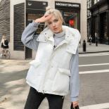 2023 Winter New Bodywarm Women White Warm Cotton Padded Puffer Vest Short Sleeveless Parkas Jacket Hooded Outerwear Wais