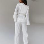 طقم بيجامات بلون سادة لعام 2023 للنساء رداء بأكمام طويلة ملابس منزلية نسائية بنطلون بدل من الساتان قمصان نوم ربيعية لو