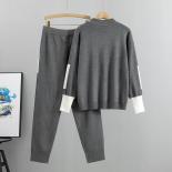 Conjunto de 2 piezas de otoño e invierno para mujer, jerséis tejidos de manga larga, suéter informal de retazos, Tops y pantalon