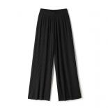 2023 Autumn Lce Silk Wide Leg Pants Women High Waist Pleated Straight Loose Straight Thin Casual Dragging Trousers Summe
