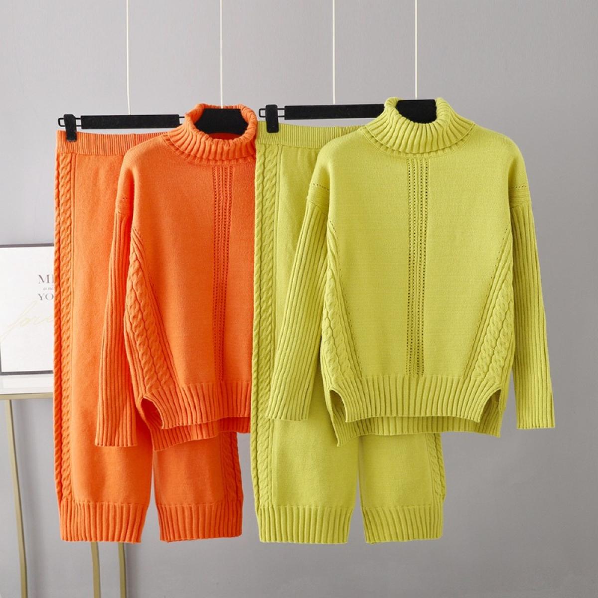 2023 Cashmere Womens Tracksuits Knitted Thick Women Turtleneck Sweater 2/two Piece Sets Drawstring Harem Pant Suits Outf