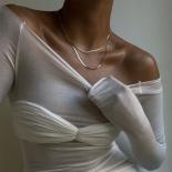 2023 Summer Mesh Offshoulder Top Shirt For Women  White Long Sleeve See Through T Shirts Female Casual Slim Black Tshirt
