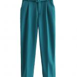 2023 New Autumn Women Fashion With Belt Side Pockets Office Wear Pants Vintage High Waist Zipper Fly Female Ankle Trouse
