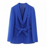 2023 Autumn Women V Neck With Belt Blazer Coat And Pants 2 Piece Set Chic Long Sleeve Pockets Jacket Trousers Suits Soli