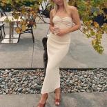 2023 Strapless Knit Maxi Dresses For Women Summer Beach Party Bodycon Dress Offshoulder Twist Knitting Evening Backless 
