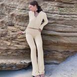 2023 סטים חדשים שני חלקים לנשים אימונית שרוול ארוך סוודר קפוצ'ון סוודר סקיני חליפת מכנסיים מוצק קז'ואל סרוג
