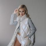 2023 Autumn Women Vest Shiny Fabric Sleeveless Jacket Zipper Thick Warm Padded Vest Coat Winter Casual Female Pockets Wa