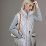 2023 Autumn Women Vest Shiny Fabric Sleeveless Jacket Zipper Thick Warm Padded Vest Coat Winter Casual Female Pockets Wa