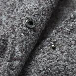 2023 New Autumn Winter Women's Jackets With Buttons Bombers Grey Long Sleeve Coat Lady Vintage Warm With Pockets Outwear