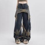 Women Blue Jeans Contrasting Colors High Waist  Street Wide Leg Pants Fashion Hip Hop Vintage Straight Autumn Trousers
