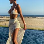 2022 New Crochet Beach Maxi Dress For Women See Through  Bikini Plunge Backless Bandage Sleeveless Lacing Split Long Dre