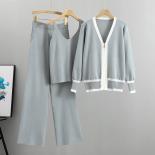 2023 New Fashion 3 Piece Set Women  Vest + Long Sleeve Zipper Cardigan + Elastic Waist Pants Women's Tracksuit Knitted S